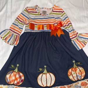 Bonnie Jean Multicolor Striped Dress with Orange Bow